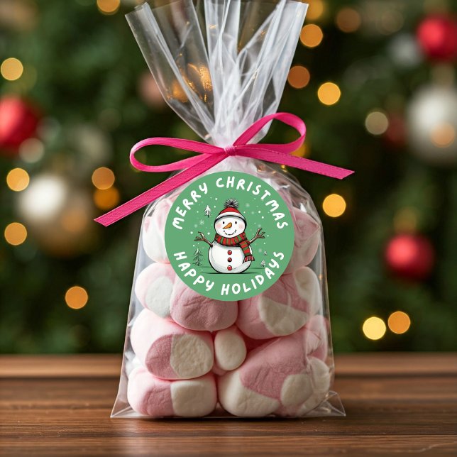 Adesivo Redondo Feriado De Natal Engraçado E Repleto De Neve (Packaging Idea Snowman Sticker)