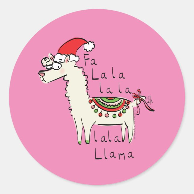 Adesivo Redondo Feriado de Natal Engraçado Llama (Frente)