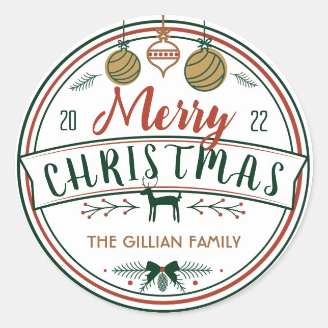 Adesivo Redondo feriado de natal feliz (Frente)