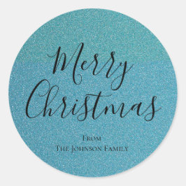 Adesivo Redondo Feriado de Natal Feliz com Script Azul