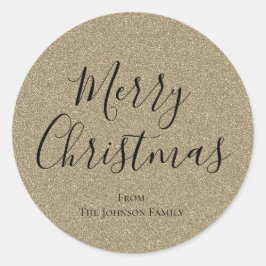 Adesivo Redondo Feriado de Natal Feliz com Script Glitter Silver
