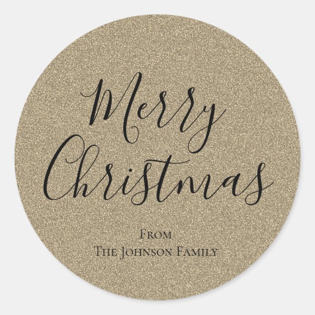 Adesivo Redondo Feriado de Natal Feliz com Script Glitter Silver (Frente)