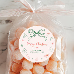 Adesivo Redondo Feriado de Natal Francês Desenhado à Mão Branca