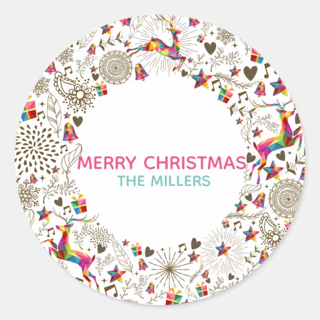 Adesivo Redondo Feriado de Natal Moderno (Frente)