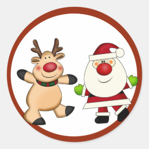 Adesivo Redondo Feriado de Natal para Papais noeis e renas