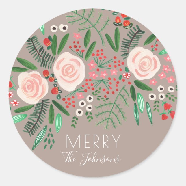 Adesivo Redondo Feriado de Natal para Rosas Florais bonito (Frente)