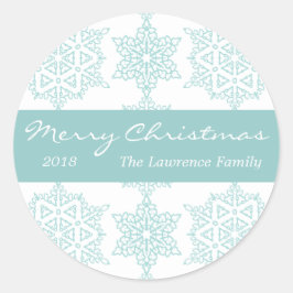 Adesivo Redondo Feriado de Natal Personalizado do Floco de Neve Aq
