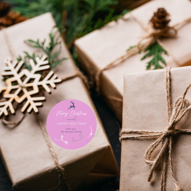 Adesivo Redondo Feriado de Natal Puro Claro (Light Purple Merry Christmas Holiday Classic Round Sticker)