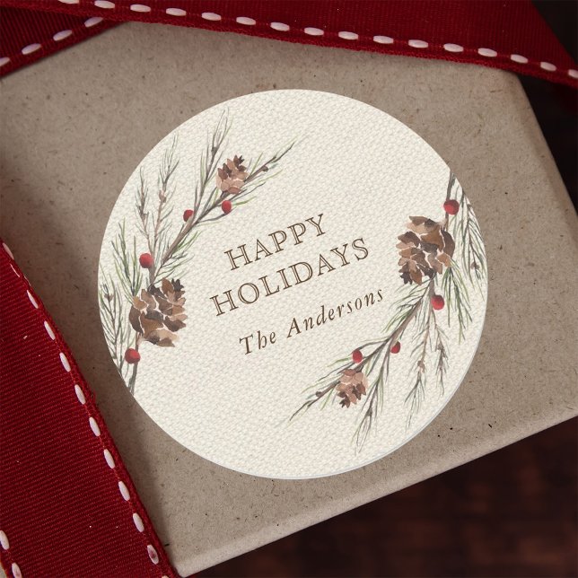 Adesivo Redondo Feriado de Natal Rustic Pinecone (Criador carregado)