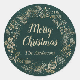 Adesivo Redondo Feriado de Natal Verde e Dourado