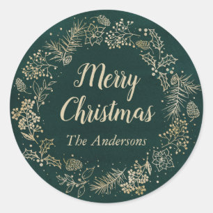 Adesivo Redondo Feriado de Natal Verde e Dourado