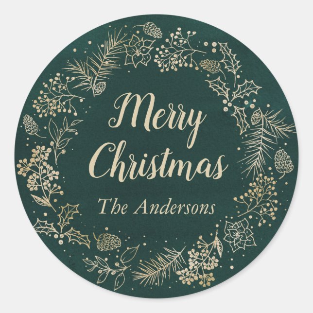 Adesivo Redondo Feriado de Natal Verde e Dourado (Frente)