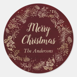 Adesivo Redondo Feriado de Natal Vermelho e Dourado