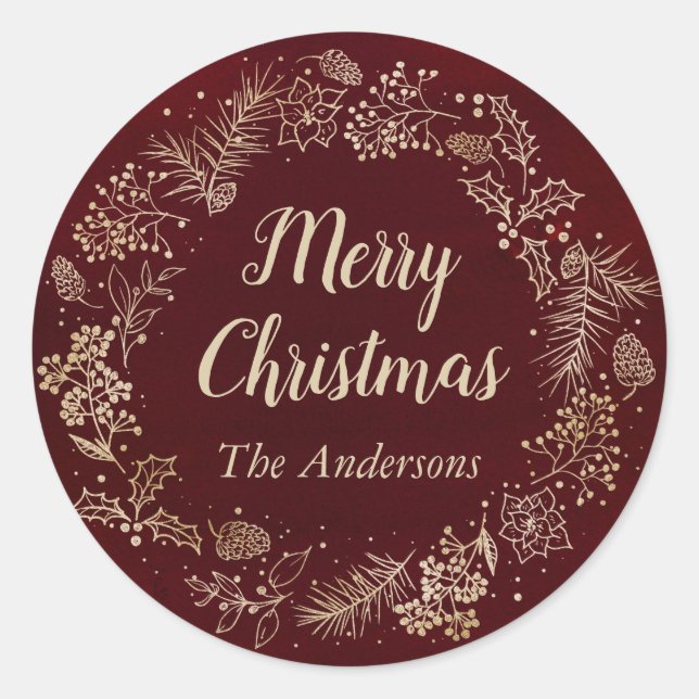 Adesivo Redondo Feriado de Natal Vermelho e Dourado (Frente)