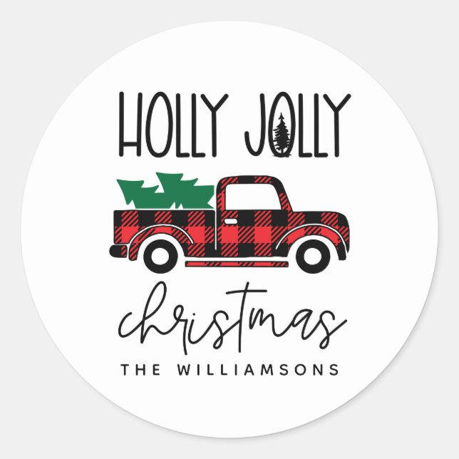 Adesivo Redondo Feriado de Nome do Caminhão de Xadrez Vermelho de  (Frente)