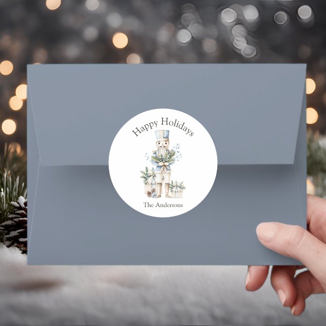 Adesivo Redondo Feriado de Nome do Invólucro Azul de Inverno (Criador carregado)