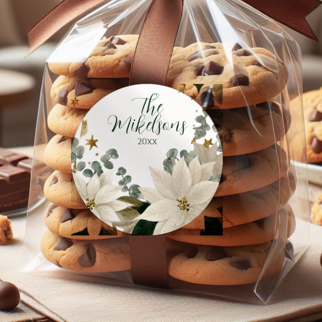 Adesivo Redondo Feriado de Poinsettia Branca (Criador carregado)