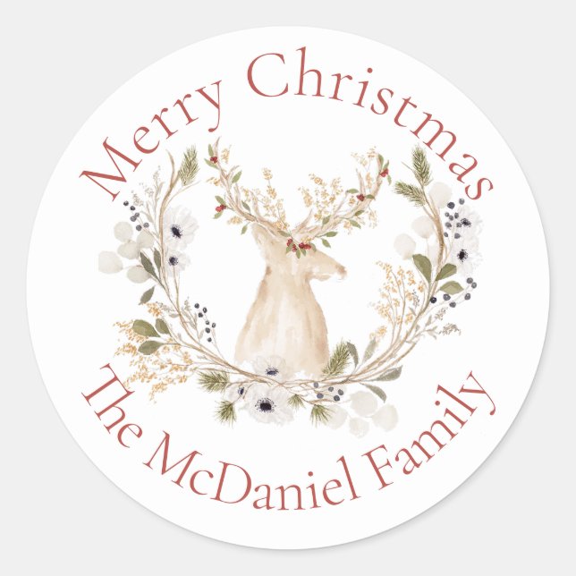 Adesivo Redondo Feriado de Wreath no inverno (Frente)