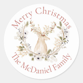 Adesivo Redondo Feriado de Wreath no inverno