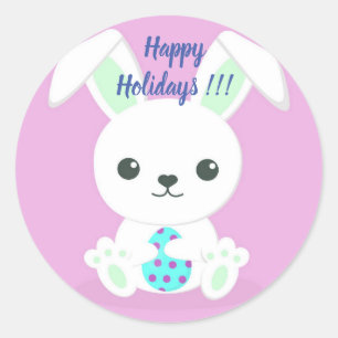 Adesivo Redondo Feriado do felz pascoa Trendy Bunny Floral