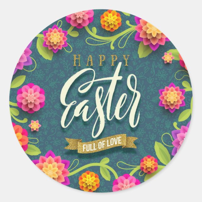 Adesivo Redondo Feriado do felz pascoa Trendy Bunny Floral (Frente)