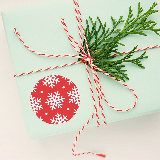 Adesivo Redondo Feriado do Festivo Vermelho e Neve Branco (Criador carregado)