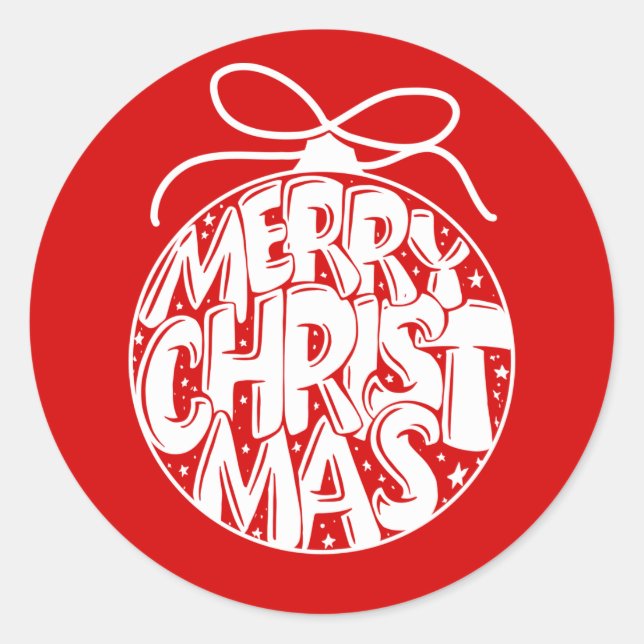 Adesivo Redondo Feriado do Ornamento de Natal Red Merry (Frente)