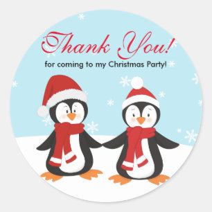 Adesivo Redondo Feriado dos Pinguins de Natal Obrigado Sticker