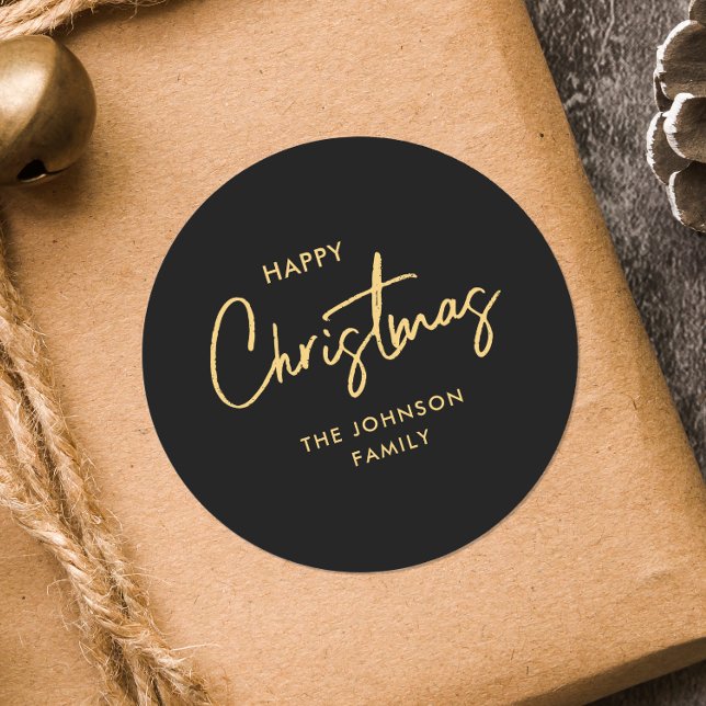 Adesivo Redondo Feriado Dourado de Natal Moderno Elegante (Criador carregado)