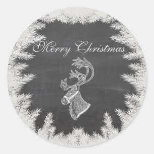 Adesivo Redondo Feriado em chalkboard inverno renas de Natal inver