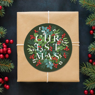 Adesivo Redondo Feriado em Greenery Berries CHRISTMAS