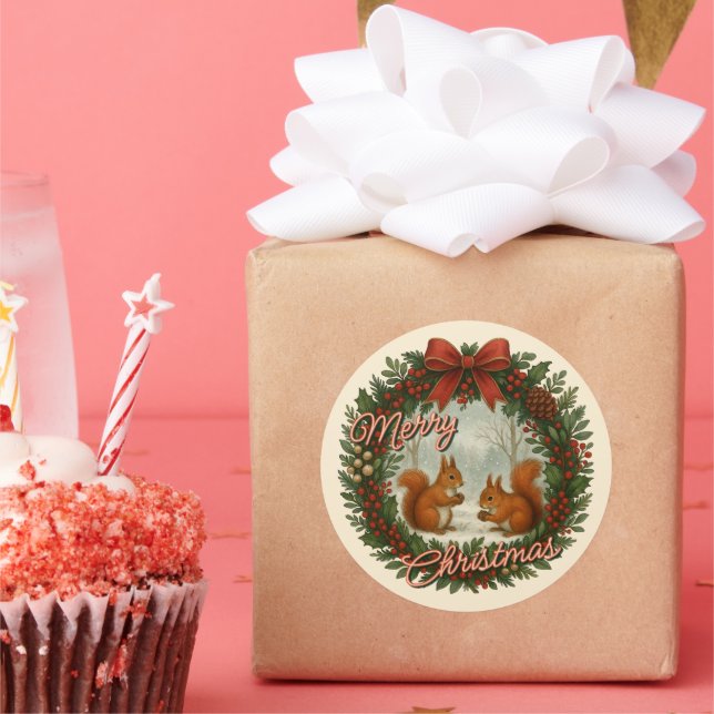 Adesivo Redondo Feriado em Inglês Retroativo Com Esquilos Cutos (Festa)