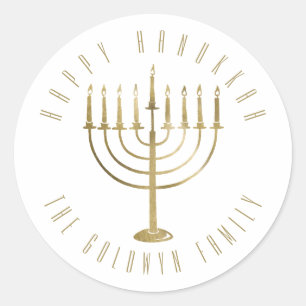 Adesivo Redondo Feriado feliz de Hanukkah Menorah