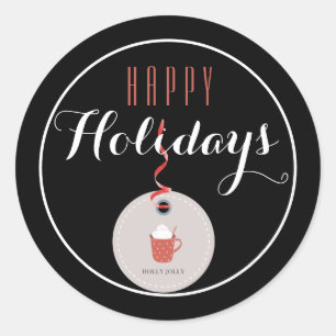 Adesivo Redondo Feriado Feliz de Natal de Chocolate Quente