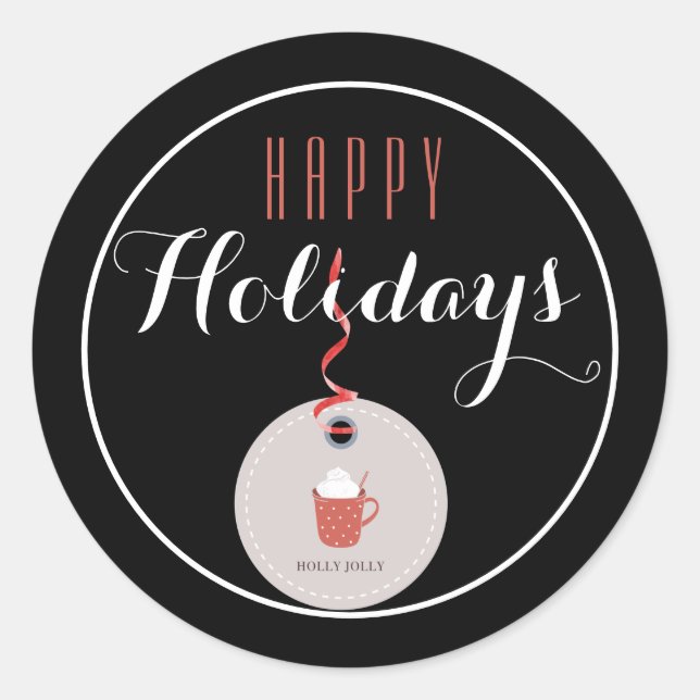 Adesivo Redondo Feriado Feliz de Natal de Chocolate Quente (Frente)