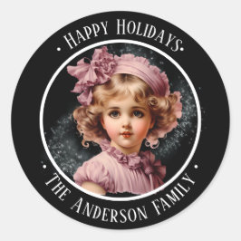 Adesivo Redondo Feriado Feliz Negra Negra, com garota de rosa