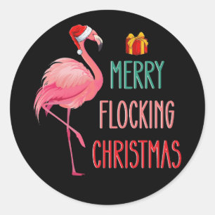 Adesivo Redondo Feriado Flamingo Engraçado pela feliz de Natal