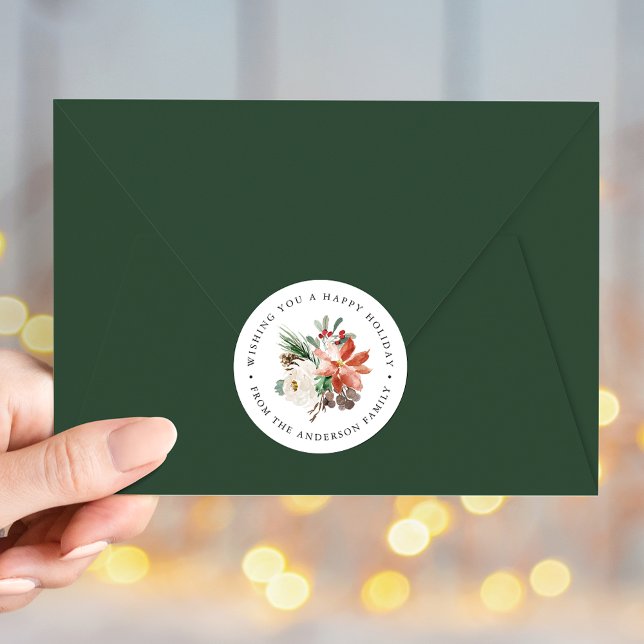 Adesivo Redondo Feriado Floral de inverno (Criador carregado)