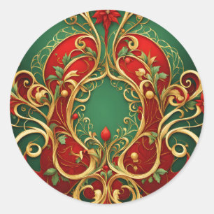 Adesivo Redondo Feriado Floral de Natal Vermelho