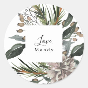 Adesivo Redondo Feriado Floral do Vintage com Presente de Natal