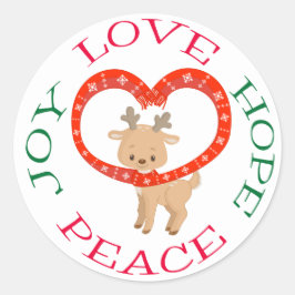 Adesivo Redondo Feriado Fócio, Bebê Reindeer Esperança