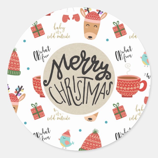 Adesivo Redondo Feriado Frio Frio Frio Frio de Natal Russo Favor K (Frente)