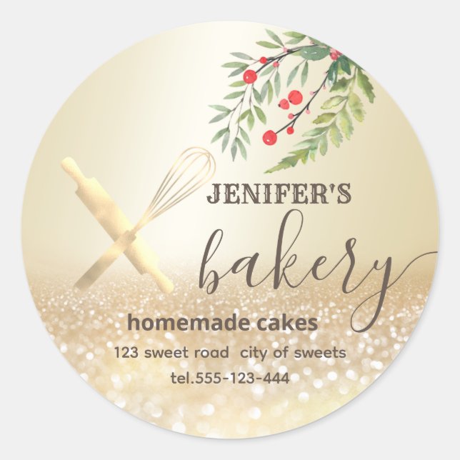 Adesivo Redondo Feriado Glittery rolando pino e uísque padaria de  (Frente)