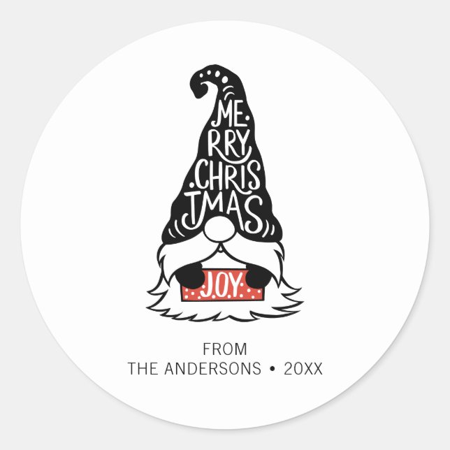 Adesivo Redondo Feriado Gnomo de Natal Moderno (Frente)