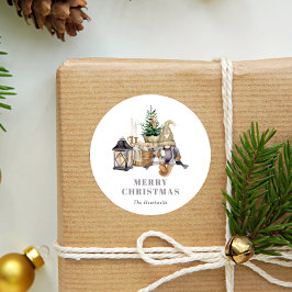 Adesivo Redondo Feriado Gnomo Russo da Watercolor