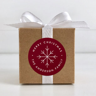 Adesivo Redondo Feriado Minimalista de Cranberry Snowflake