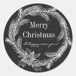 Adesivo Redondo Feriado Moderno Chalk Snowy Wreath