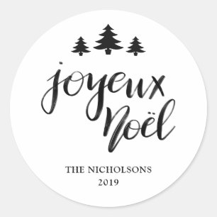 Adesivo Redondo Feriado moderno escrito à mão de Joyeux Noel