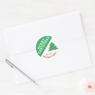 Adesivo Redondo Feriado Natal do Nome da Família Verde da Árvore