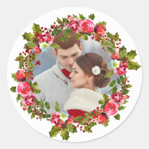 Adesivo Redondo Feriado Natal Holly Wreath e Photo Sticker
